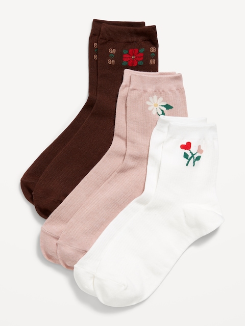 Novelty Quarter Crew Socks 3-Pack for Women - Heirloom Pink