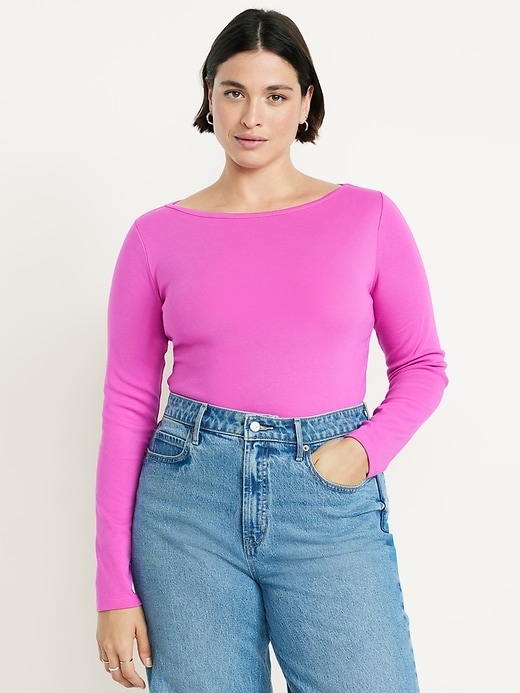 Image number 5 showing, Snug Long-Sleeve Boat-Neck T-Shirt