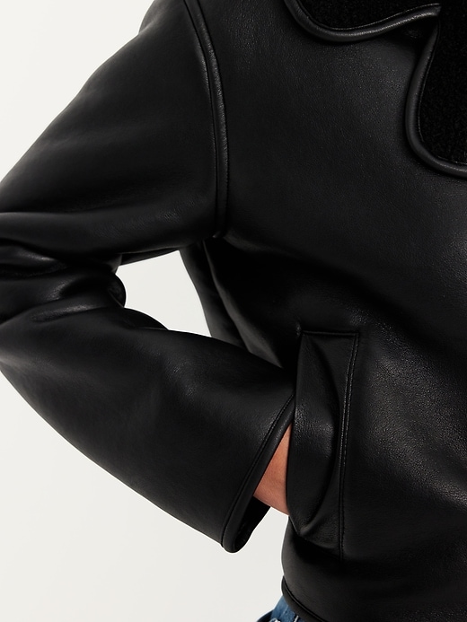 Image number 5 showing, Oversized Faux-Leather Sherpa Jacket