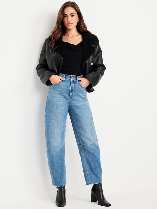 Image number 3 showing, Oversized Faux-Leather Sherpa Jacket