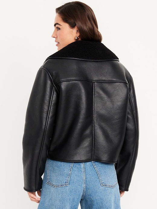 Image number 2 showing, Oversized Faux-Leather Sherpa Jacket