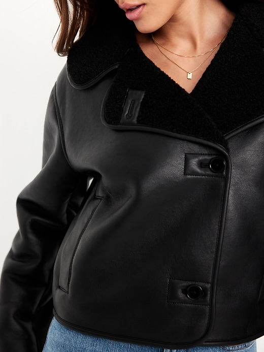 Image number 6 showing, Oversized Faux-Leather Sherpa Jacket