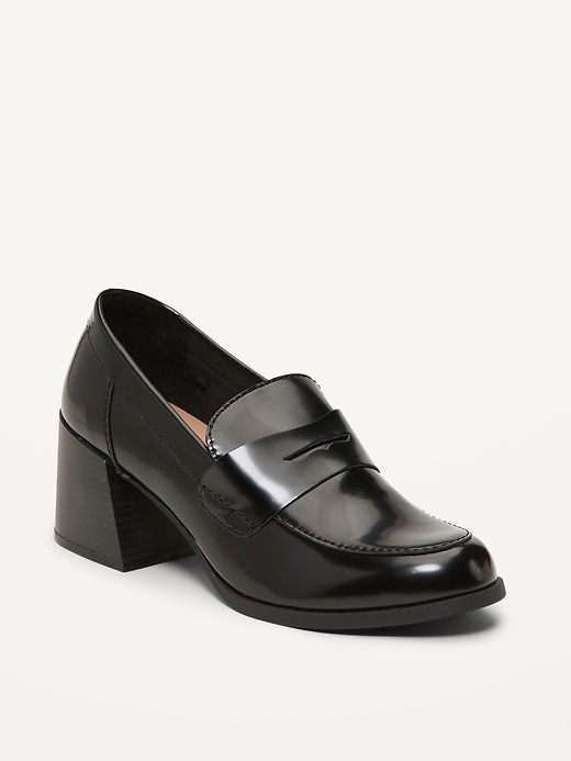 Faux-Leather Heeled Loafers for Women