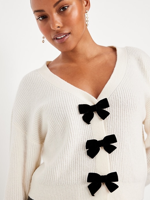 Image number 3 showing, SoSoft V-Neck Bow-Front Cardigan Sweater