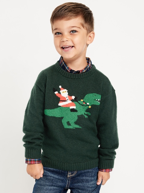 SoSoft Oversized Holiday Graphic Sweater for Toddler Boys - Dino & Santa