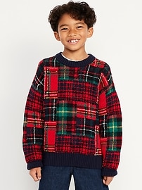 Image number 1 showing, Oversized Plaid Crew-Neck Sweater for Boys