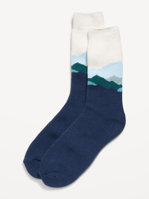 Cozy-Lined Crew Socks for Men - Navy Blue