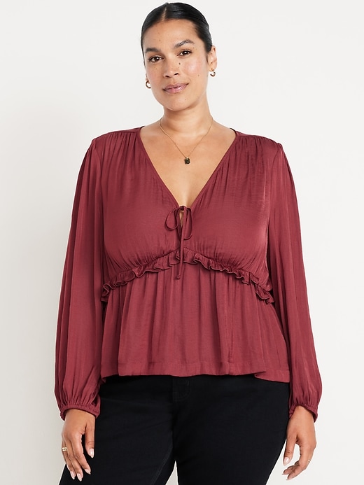 Image number 7 showing, Satin Ruffle Tie-Front Top