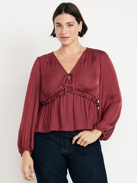 Image number 5 showing, Satin Ruffle Tie-Front Top