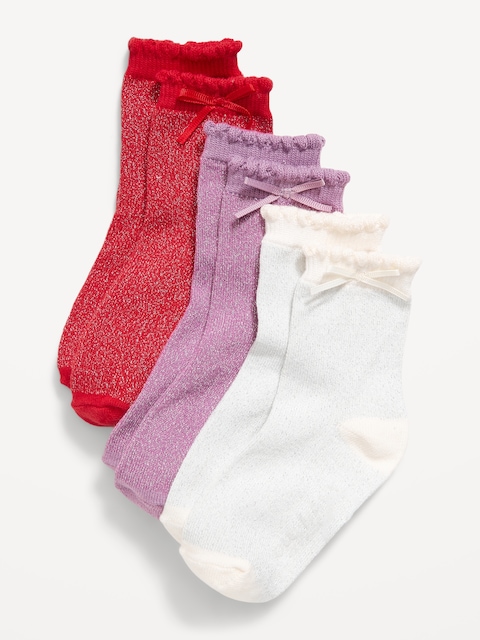 Sparkle Bow Crew Socks 3-Pack for Toddler & Baby - Multi Warm