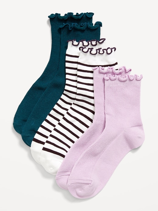 Image number 1 showing, Ruffled Crew Sock 3-Pack for Women