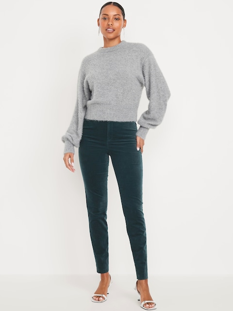 High-Waisted Velvet Pixie Skinny Ankle Pants - Glorious Pine
