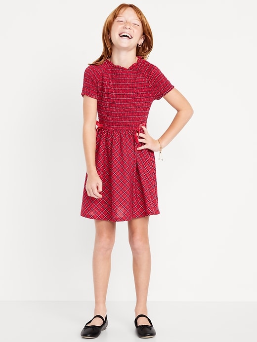 Image number 1 showing, Short-Sleeve Fit and Flare Smocked Bow Dress for Girls