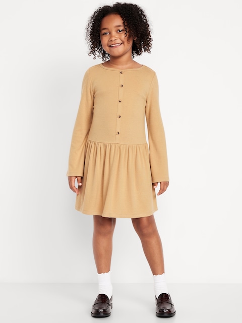Long-Sleeve Button-Front Fit and Flare Dress for Girls - Maple Glazed