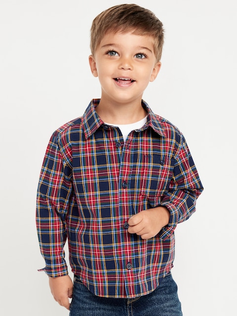 Long-Sleeve Plaid Poplin Pocket Shirt for Toddler Boys