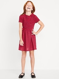 Image number 1 showing, Short-Sleeve Fit and Flare Smocked Bow Dress for Girls