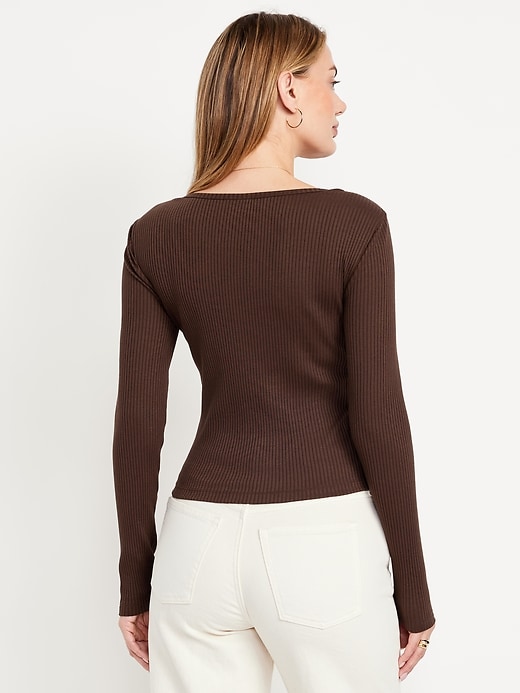 Image number 2 showing, Lace-Trim V-Neck Ribbed Top
