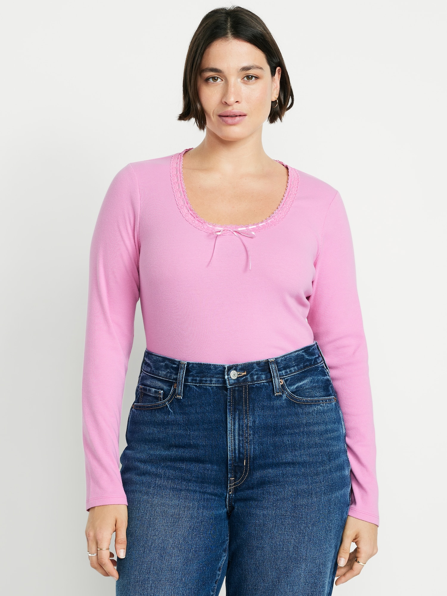 Scoop-Neck Long-Sleeve Ribbed Top