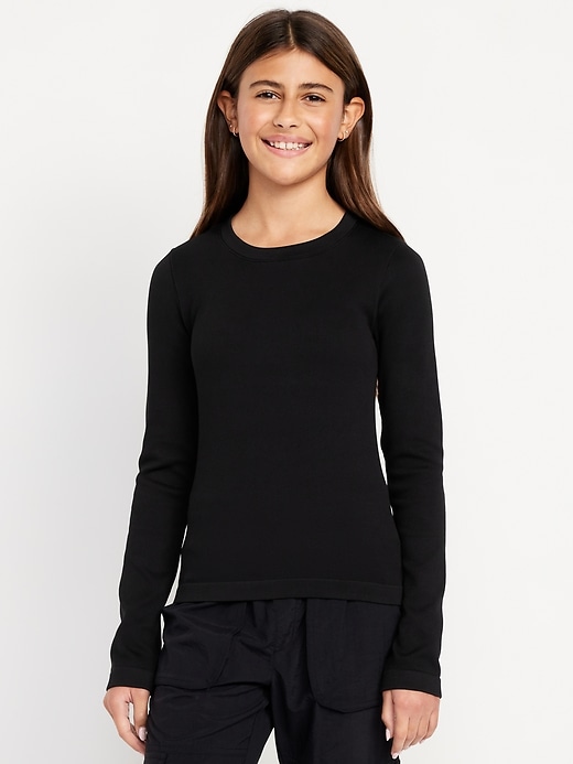 Image number 1 showing, Fitted Seamless Long-Sleeve Ribbed Performance Top for Girls