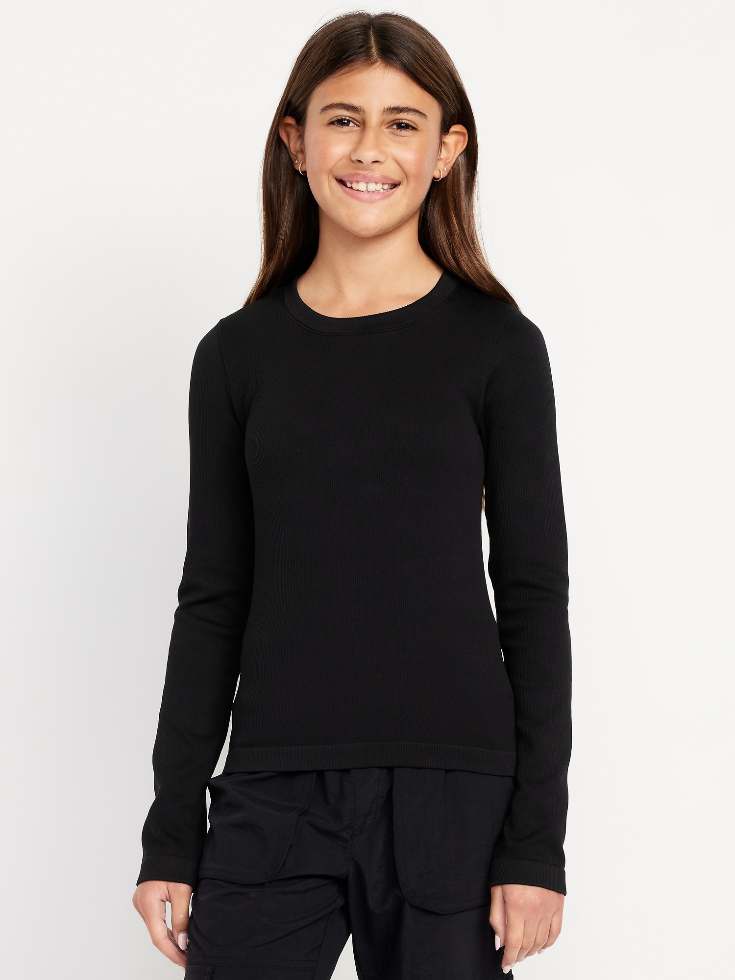 Fitted Seamless Long-Sleeve Ribbed Performance Top for Girls