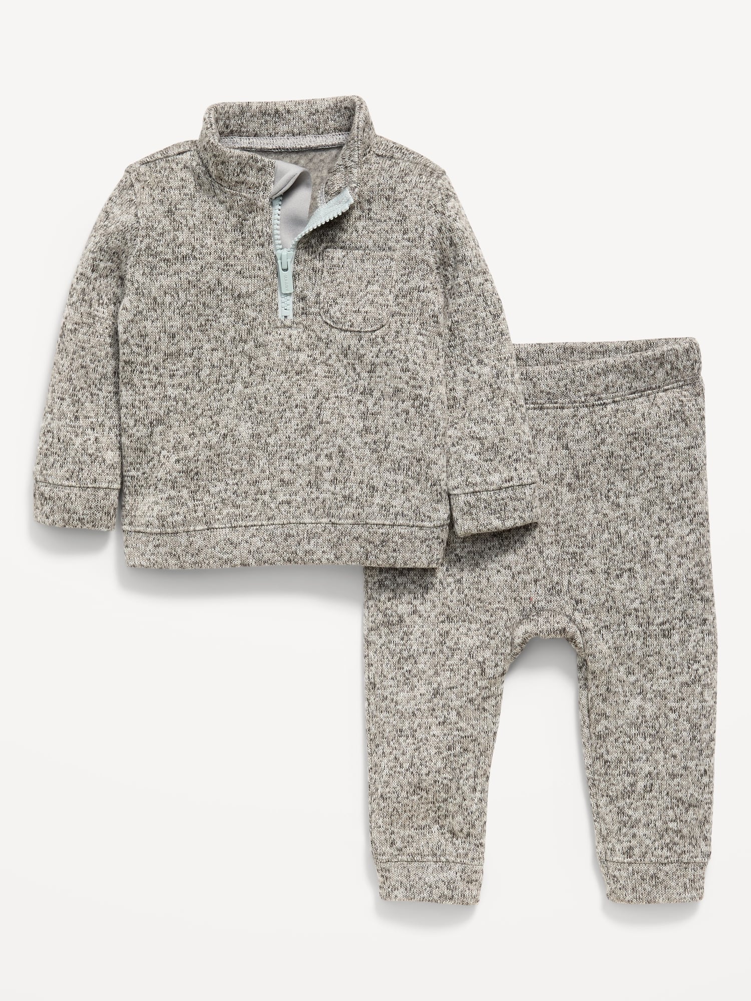 Sweater-Fleece Half-Zip and Pants Set for Baby