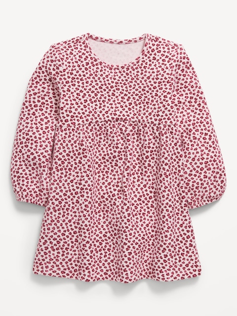 Long-Sleeve Waffle-Knit Dress for Toddler Girls - Cheetah Pink