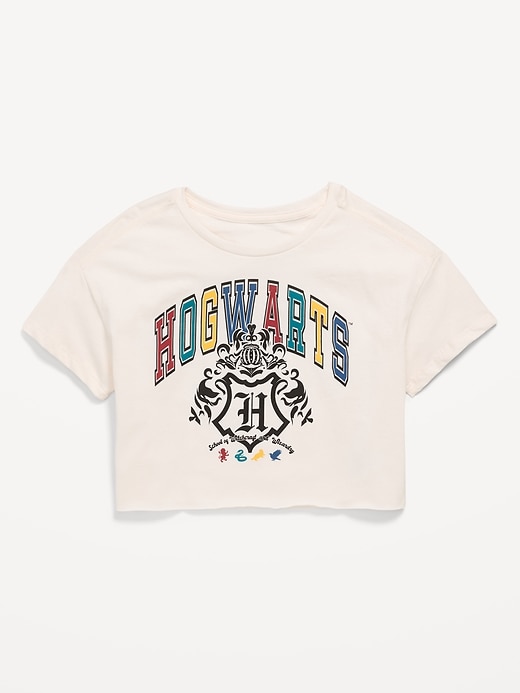 Image number 1 showing, Hogwarts™ Graphic Raw-Edge Cropped T-Shirt for Girls