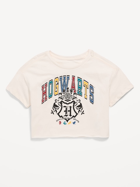 Hogwarts™ Graphic Raw-Edge Cropped T-Shirt for Girls - Sea Salt