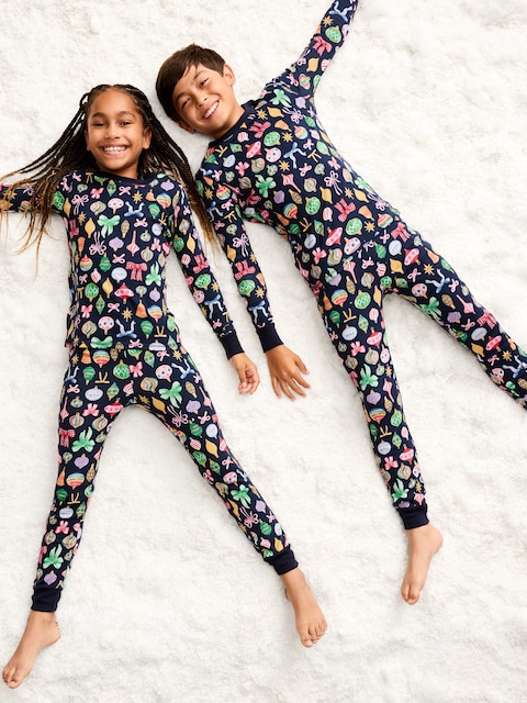 Gender-Neutral Snug-Fit Graphic Pajama Set for Kids - Ornaments (Match The Fam!)