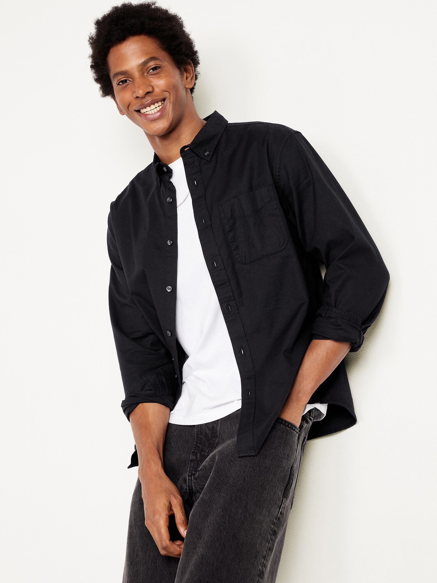 Мужская рубашка Old Navy Classic Fit Everyday Oxford, цвет: Чёрный — фото 3