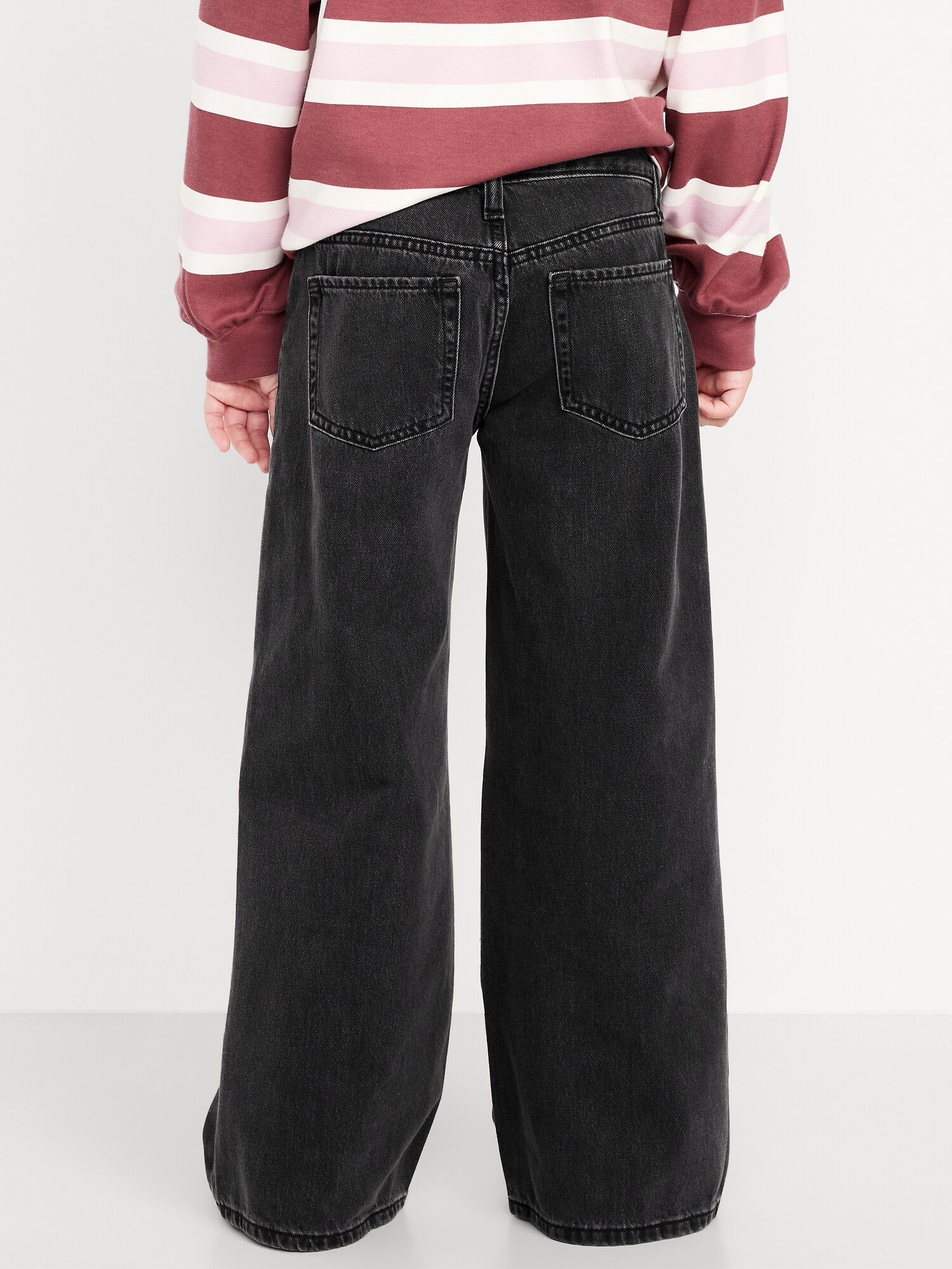 Джинсы Old Navy Super Baggy Wide-Leg Embroidered Jeans для девочек, цвет: Чёрный варёный — фото 2