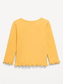 Image number 2 showing, Long-Sleeve Lettuce-Edge Ribbed T-Shirt for Toddler Girls