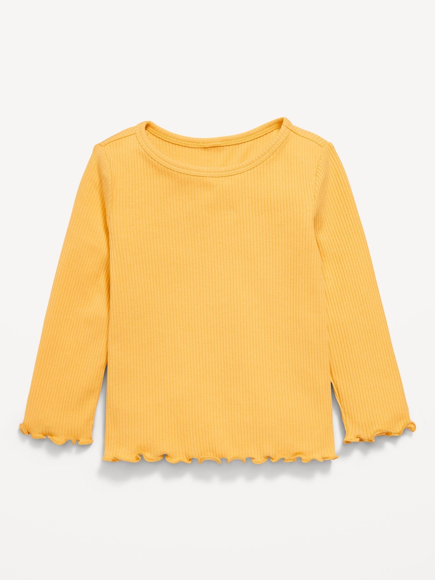 Long-Sleeve Lettuce-Edge Ribbed T-Shirt for Toddler Girls
