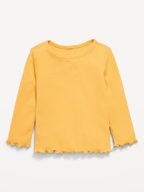Long-Sleeve Lettuce-Edge Ribbed T-Shirt for Toddler Girls - Nebraska Corn
