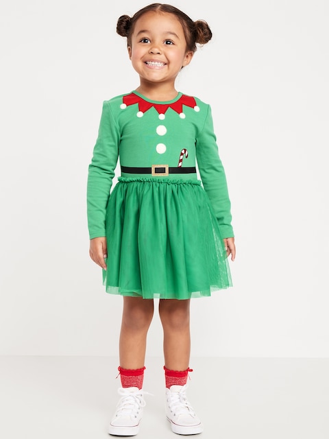 Fit and Flare Long-Sleeve Tutu Dress for Toddler Girls - Elf