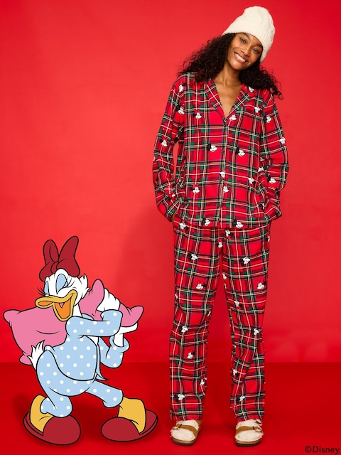 Old Navy x Disney Mickey Mouse & Friends Printed Flannel Pajama Set for Women - Mickey & Minnie Plaid (Match The Fam!)