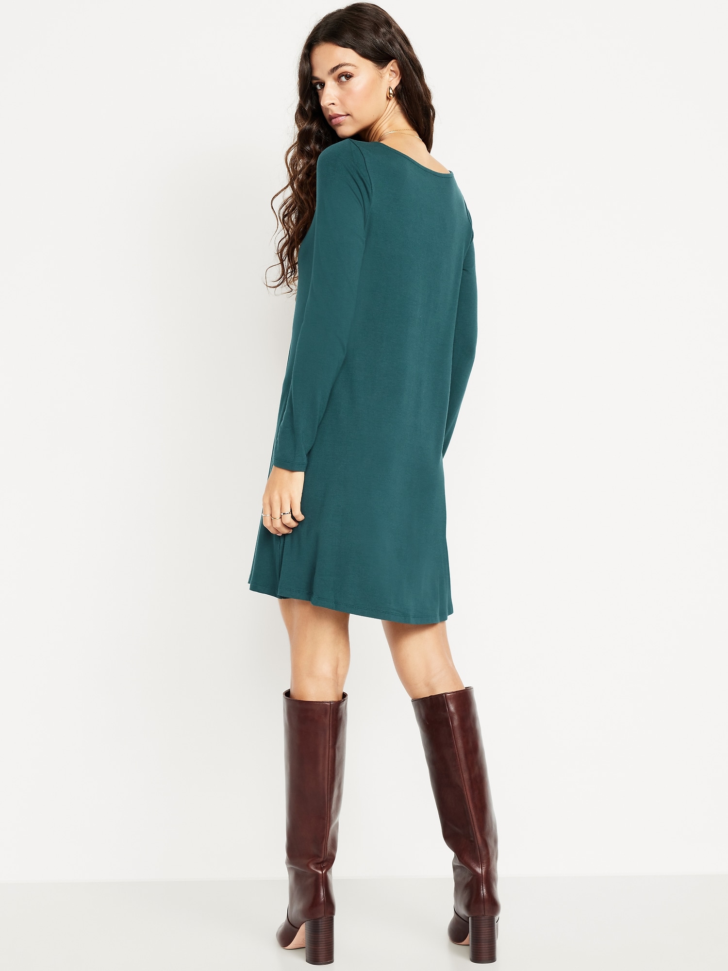Long-Sleeve Mini Swing Dress