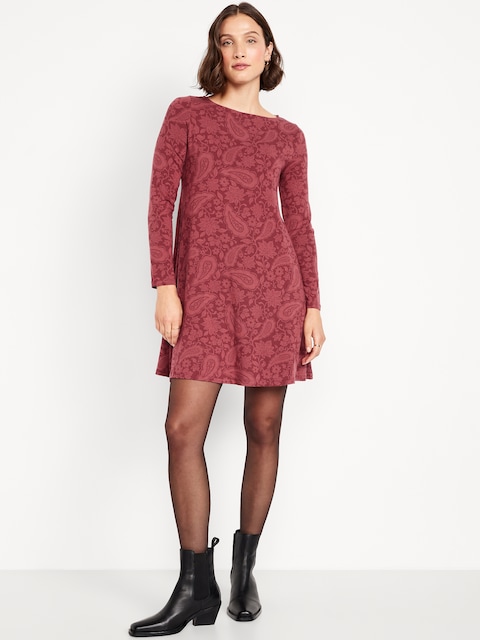 Long-Sleeve Mini Swing Dress - Paisley