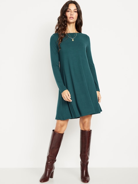 Long-Sleeve Mini Swing Dress - Jet Stream