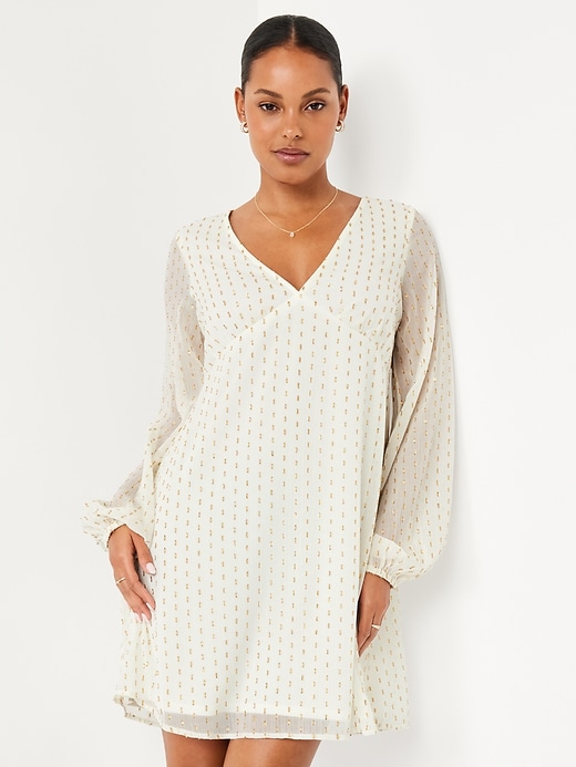Image number 3 showing, V-Neck Swiss Dot Mini Dress