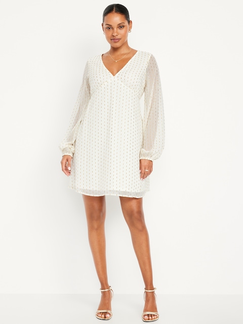 V-Neck Swiss Dot Mini Dress - Sea Salt