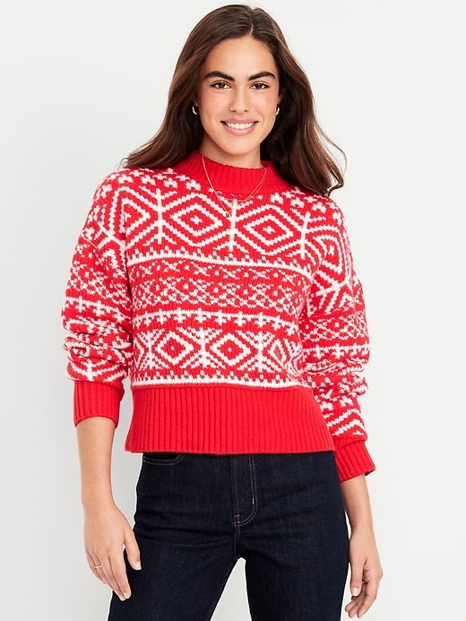 Image number 1 showing, SoSoft Mock-Neck Fair Isle Sweater