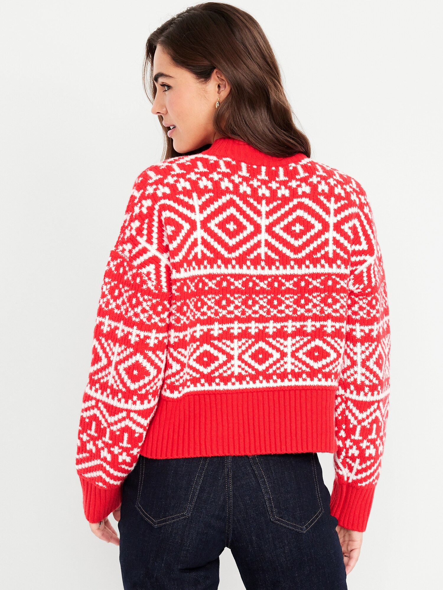 Женский свитер Old Navy SoSoft Mock-Neck Fair Isle, цвет: Красный — фото 2