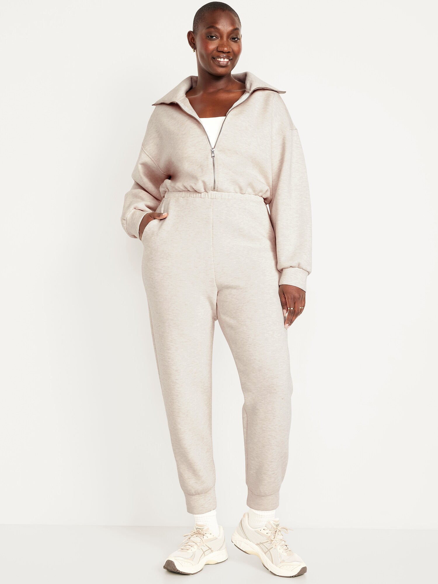 Женский комбинезон Old Navy Bounce Fleece Zip Jumpsuit, цвет: Овсяный меланжевый — фото 5