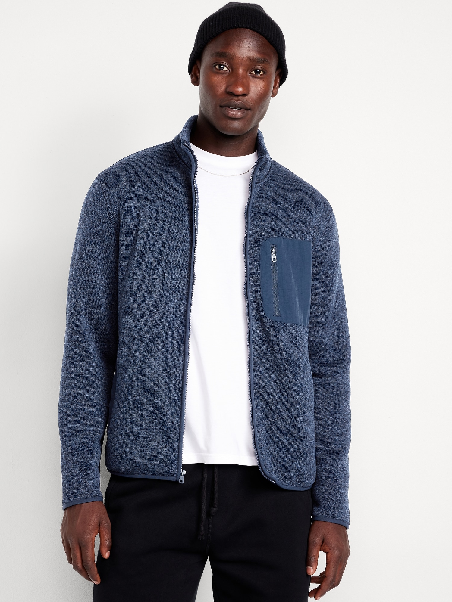 Sherpa-Lined Fleece-Knit Jacket