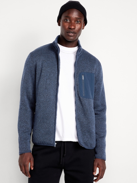 Sherpa-Lined Fleece-Knit Jacket - Arctic Depth