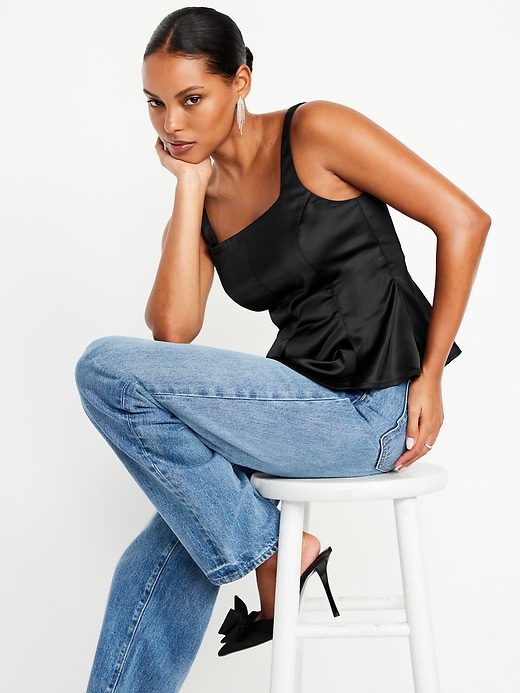 Image number 3 showing, Square-Neck Satin Peplum Top