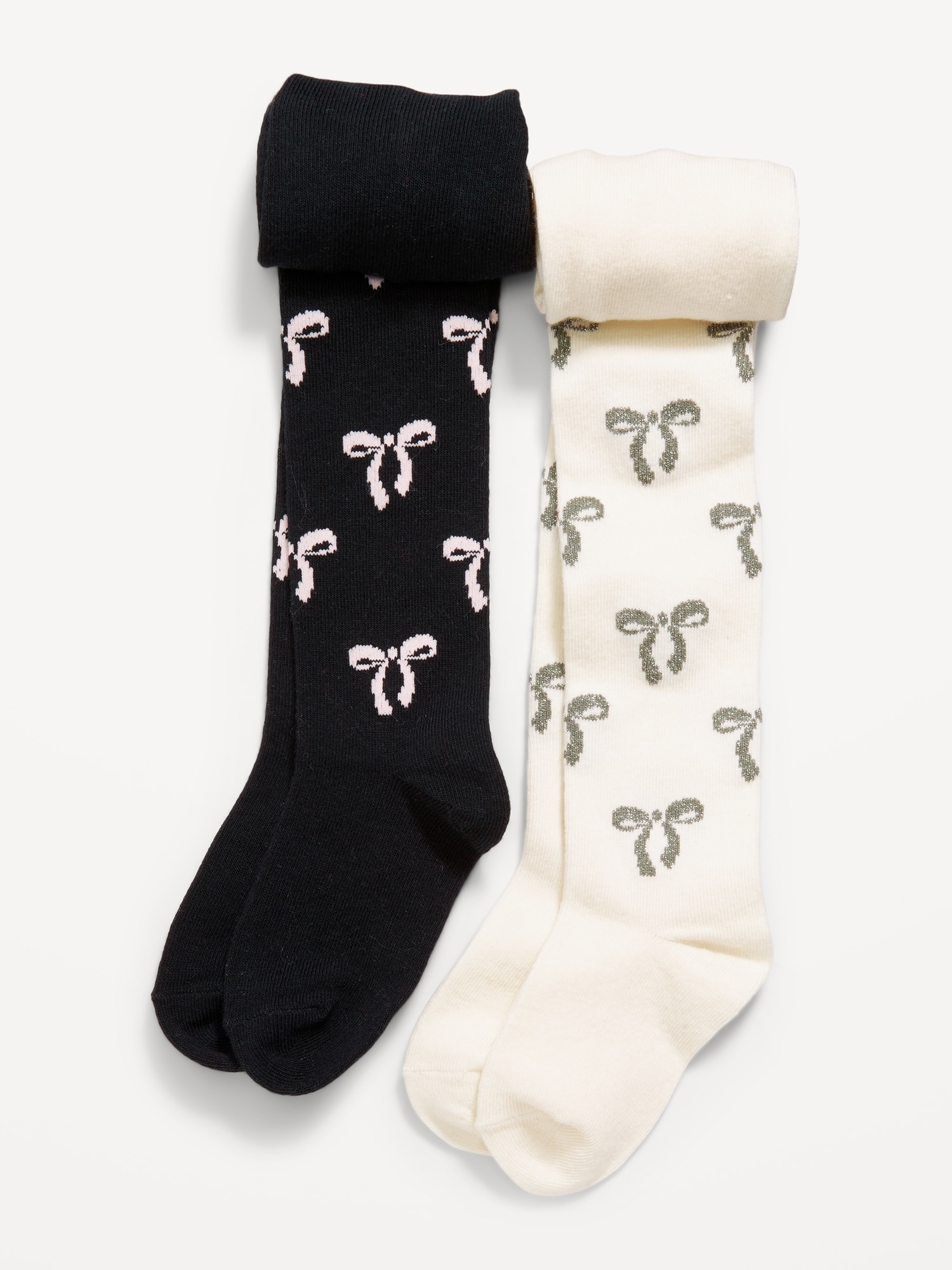 Soft-Knit Sparkle-Bows Tights 2-Pack for Toddler Girls