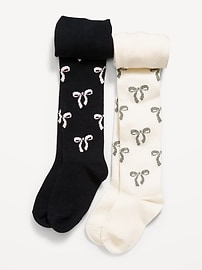Image number 1 showing, Soft-Knit Sparkle-Bows Tights 2-Pack for Toddler Girls