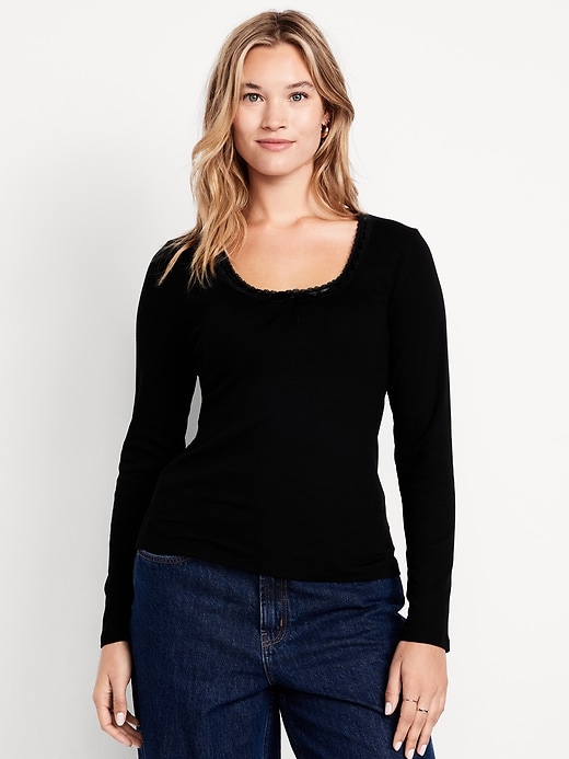 Image number 5 showing, Scoop-Neck Long-Sleeve Ribbed Top
